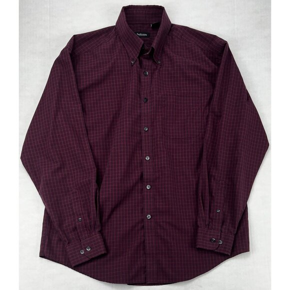 Van Heusen Shirt Mens Medium Plaid Button Down Long Sleeve Pocket Classic - Picture 1 of 5